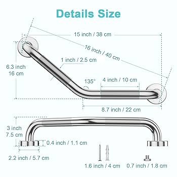 Amazon.com: 16 Inch Angled Grab Bar 2 Pack, ZUEXT Anti Slip